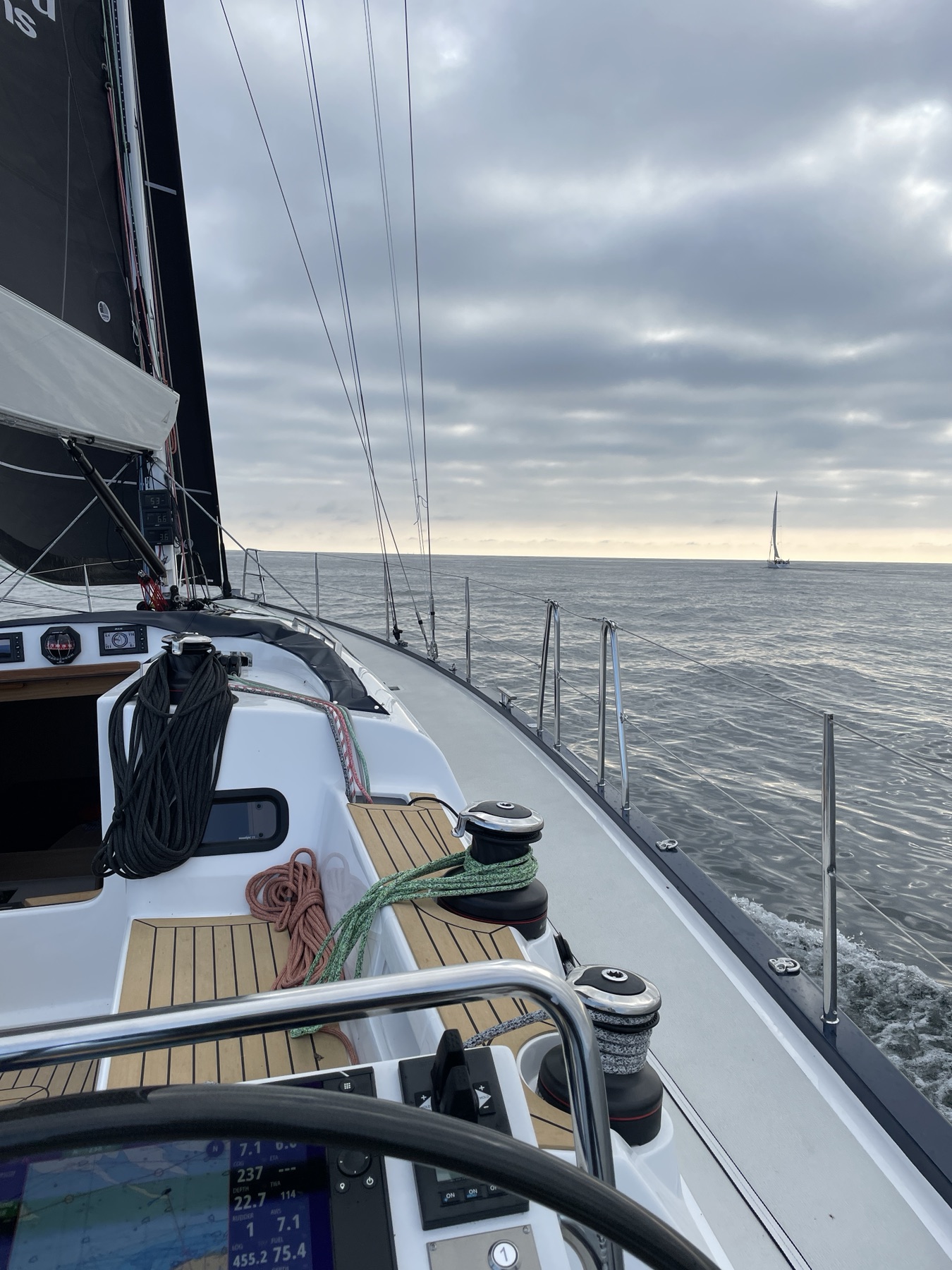 View forward from the Arcona 435 while sailing towards the English Channel