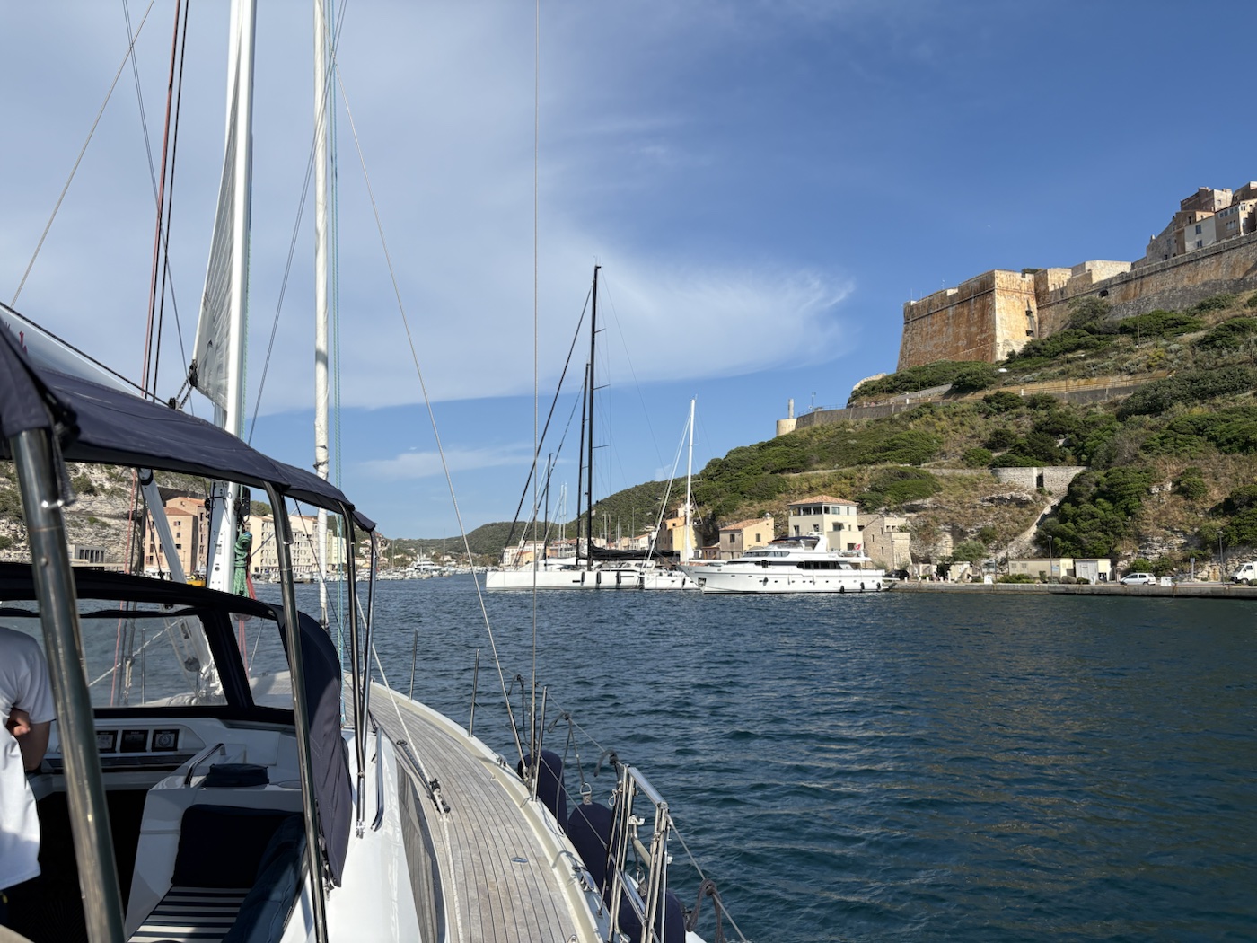 Arriving by sailing yacht beneath the citadel at Bonifacio